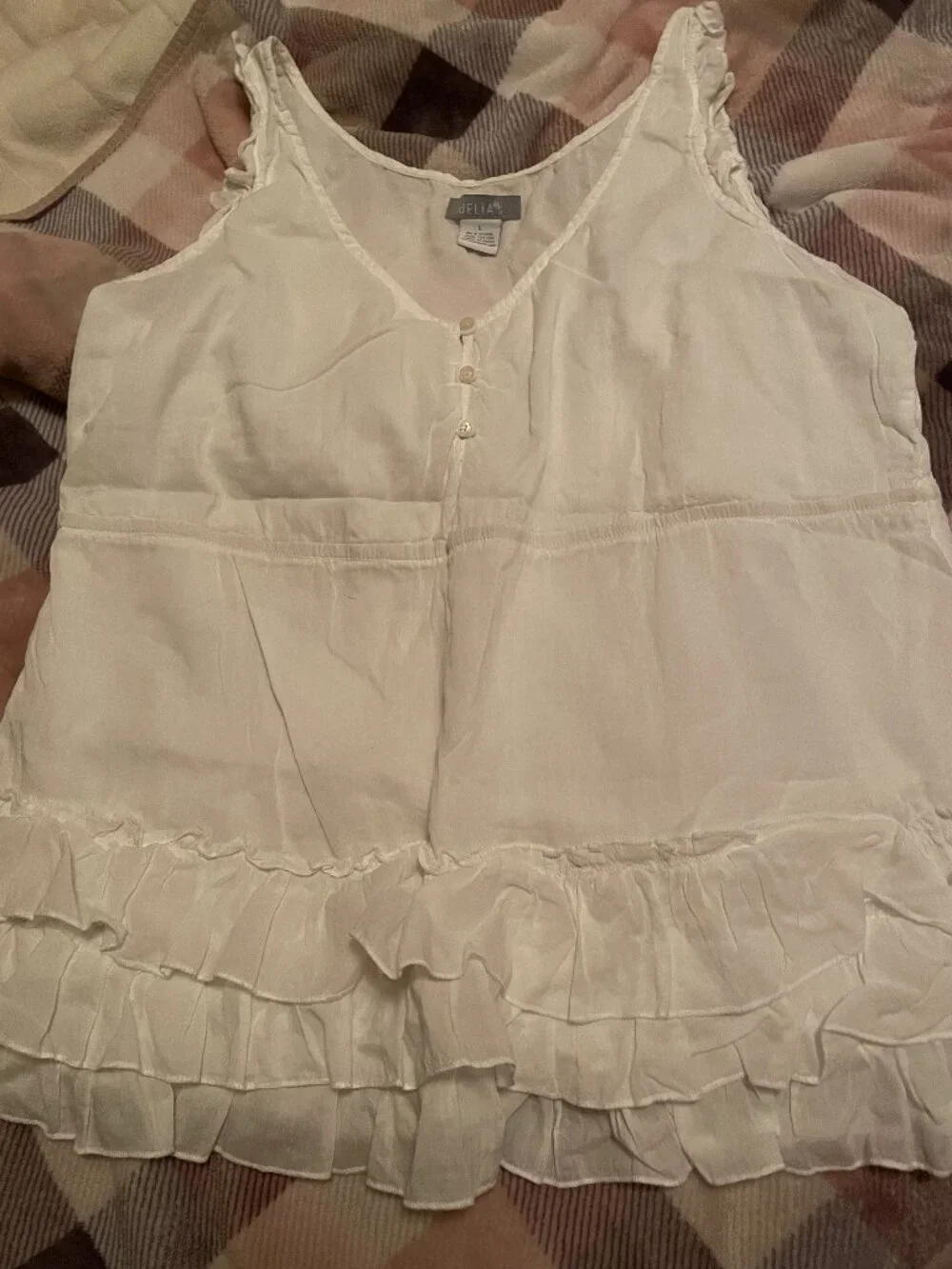 Beautiful White Delia's All Cotton Frilly Summer Baby Doll Style Top!! Women's L - Picture 2 of 16